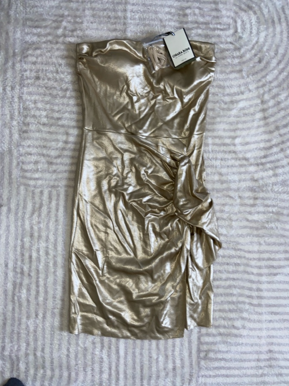 Chiara Boni Metallic Gold Strapless Draped Cocktail Dress
